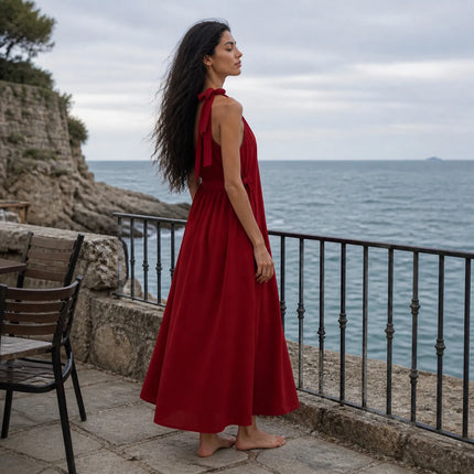 Red Dress Halter Neck Maxi Dress Summer Dresses 2026 Sleeveless Beach Wedding Guest Dresses Elegant Party Sundresses for Woman