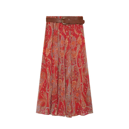 Summer New Skirts Women's 2026 New Fashion Retro Print High Waist Skirts Chic Summer Travel Joker Holiday Women's Skirts