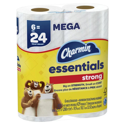 Essentials Strong Toilet Paper 6 Mega Rolls, 429 Sheets Per Roll