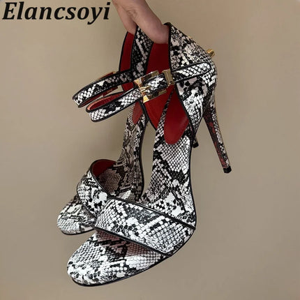2025 Super High Heels Leather Sandals Women Open Toe High Heel Party Shoes Summer Ankle Strap Women's Gladiator Sandalias Mujer