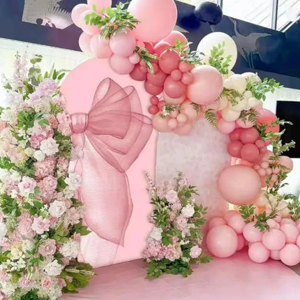 LS Custom 2-Sided Pink Bow Floral Pattern Girls 1st Birthday Party Baby Shower Cover Chiara Arch Background Decor Backdrop