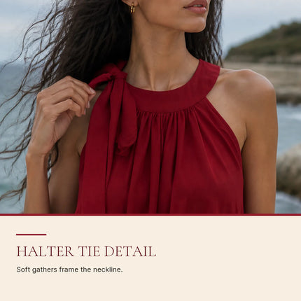 Red Dress Halter Neck Maxi Dress Summer Dresses 2026 Sleeveless Beach Wedding Guest Dresses Elegant Party Sundresses for Woman