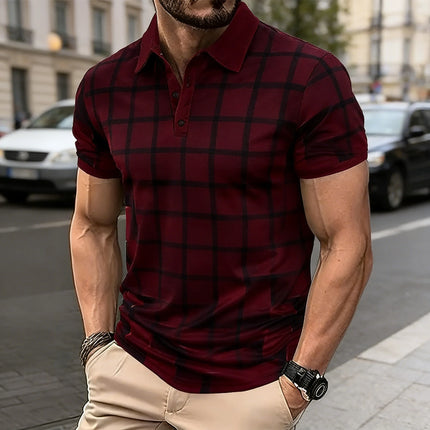 Minimalist Line Grid Printed Men Polo Shirts 3D Triangle Graphic Short Sleeve Summer Tops Outdoor Casaul Daily Men Clothing Tops