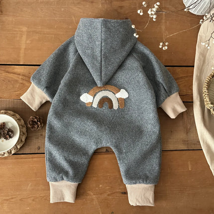 Winter Hooded Romper Long Sleeve Solid Color Jumpsuit For Infant Boys And Girls Knitted Long Playsuit