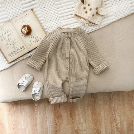 Infant Boy Girl Long Sleeve Thick Warm Jumpsuit Cotton Newborn Toddler Clothes 0-24M 2025 Winter New Baby Solid Knitted Romper