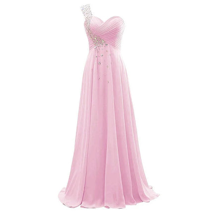 A Line Chiffon One Shoulder Bridesmaid Dresses Crystals Beading Pleat Elegant Wedding Party Formal Prom Evening Corset Back