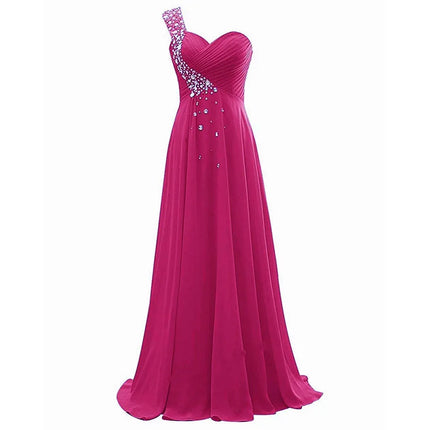 A Line Chiffon One Shoulder Bridesmaid Dresses Crystals Beading Pleat Elegant Wedding Party Formal Prom Evening Corset Back