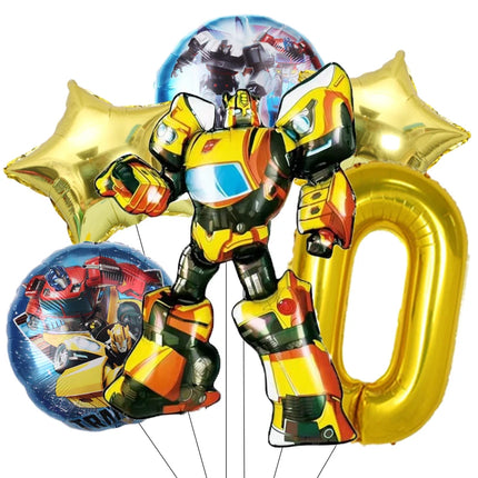 6pcs Transformation Optimus Prime Bumblebee Theme Aluminum Film Digital Balloon Boy Gift Birthday Party Decorations Baby Shower