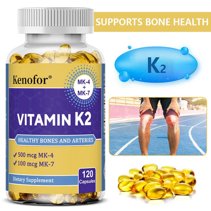 Vitamin K2 Capsules with MK-4 & MK-7, Bone Teeth Joint, Cardiovascular & Calcium Metabolism Support, Anti-Aging, Vegetarian