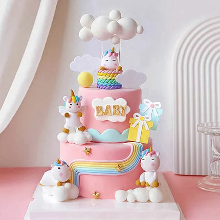 Rainbow Unicorn Cake Topper Birthday Cake Ornament Girl Unicorn Baby Shower 1st Birthday Party Kid Cake Dessert Christening Gift