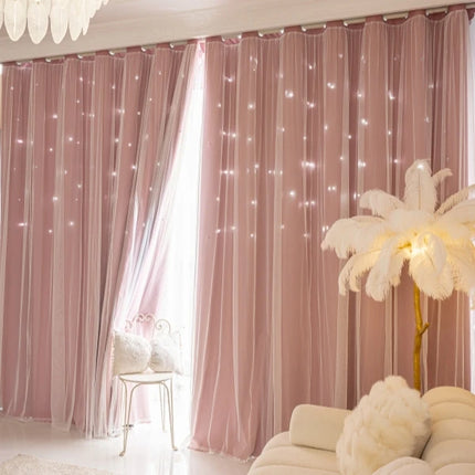 1pc 100% Blackout Curtains with Star Cutouts  Integrated Sheer Overlay Thermal Insulated Privacy Protect for Bedroom and Living