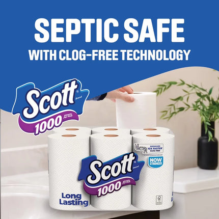 1000 Toilet Paper, 12 Rolls, 1000 Sheets per Roll, Soft Bath Tissue, 1-Ply, Bulk Pack, Jumbo Roll, Long Lasting, Quick Dissolve, RV Septic Safe