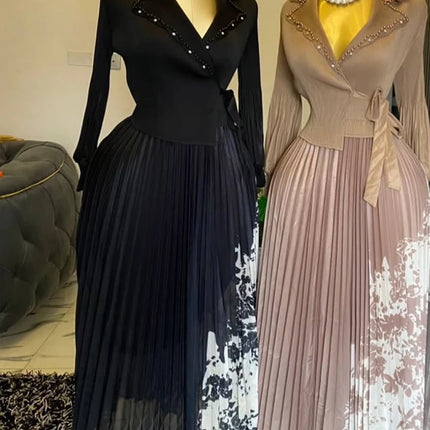EGRM 2025 Spring New Pleated A-line Dress elegant Suit Collar Mid To Long Style Waist Cinching Slimming Women Folds Skirt 6G5972