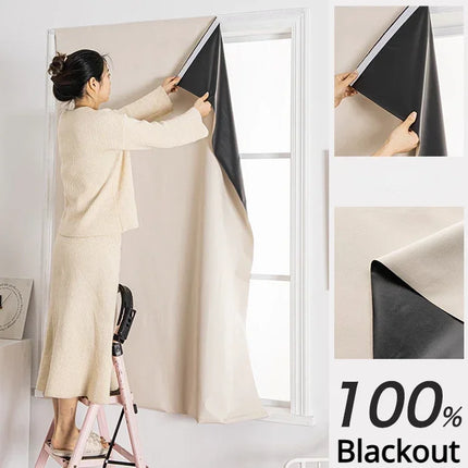Easy Installation Adhesive 100% Blackout Curtains for Living Room Short Curtains Bedroom Kitchen Partitions Soundproofing