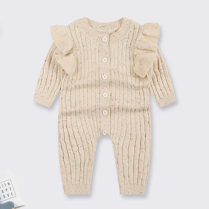 Autumn Winter Korean Style Children Knitted Clothes Newborn Baby Girls Knitted Bodysuits Solid Color Knitting Hooded Jumpsuit