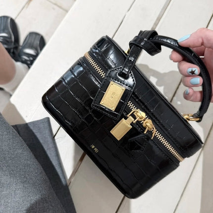 JW PEI New Black Textured Leather Crossbody Bag for Women,Designer Shoulder Purse,Chic Commuter Handbag Fashion Box Bag