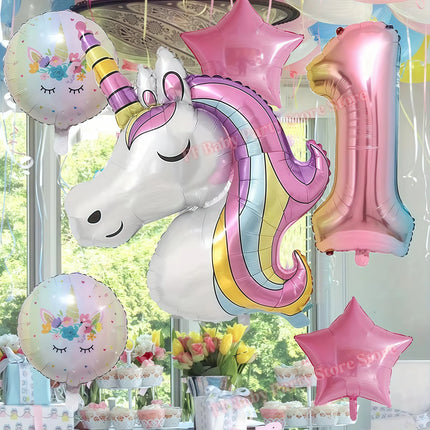 Kids Girls Unicorn Birthday Party Decoration Plate Cup Happy 1st Unicorn 3D Balloon Kid Favors Gift Wedding Baby Shower Supplies