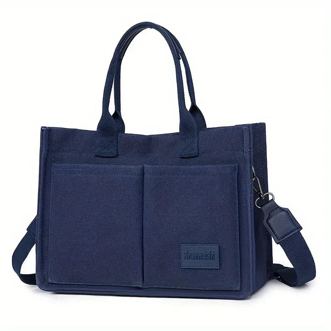 Large Capacity Women's Canvas Tote Handbag Multiple Pockets Commuting Shoulder Bag For Female Multi-functional Crossbody Bag