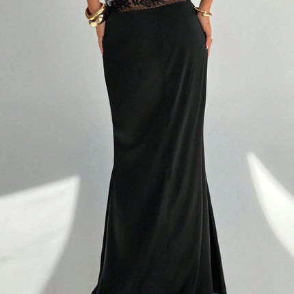 Women Black Satin Mermaid Maxi Skirt High Waist Bodycon Long Skirt Elegant Evening Party Formal Dressy Skirts