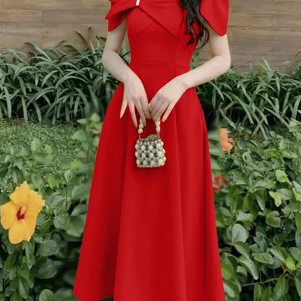 ZANZEA Elegant Women's Party Dresses Summer Fashion Square Neck Short Petal Sleeve Midi Dress Designer Wedding Guest Clothes