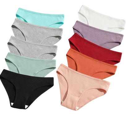 10Pcs/Set Women Cotton Briefs Breathable Panties Low Waist Briefs Sports Solid Soft Skin-Friendly Underwear Daily Wear S-XXL