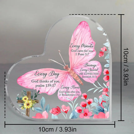 Christian Gifts Religious Gifts Scripture Gifts for Women Bible Verse Inspirational Heart-Shaped Acrylic Desk Decor Perfect