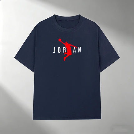 Men Pure Cotton T Shirt JORDAN Red Basketball Silhouette Print Short Sleeve Tops Casual Streetwear Sporty Summer Fashion T-shirt