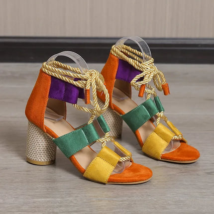 Fashion Women High Heels Sandals Designer Weave Ankle Lace Slides Sexy Open Toe Female Pumps New Trend Summer Chunky Shoes