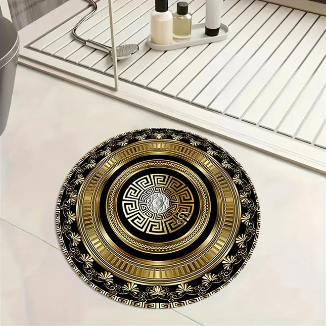 Greek Key Pattern Round Rug Flannel Carpet Classic Design Area Mat for Home Decor Elegant Style Soft Non Slip Floor Covering