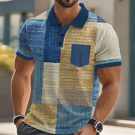 Colorful Line Pattern Men's Polo Shirt Fashion Trend Lapel Button 3D Color Block Printing Polo Shirt Casual Shirt