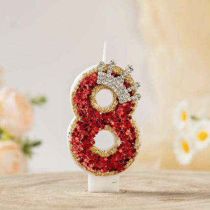 Crown Candles New Creative Number 0-9 Pink Blue Red Birthday Wedding Party Cake Decoration Handmade Crown Powder Sequin Cake Dec