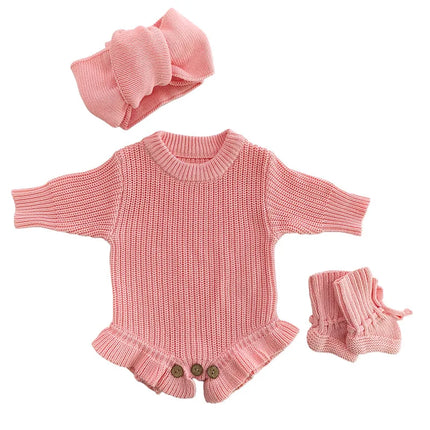 Personalized Name Baby Romper Autumn Winter Warm Knitted Sweater Jumpsuit Infant Outfit Hat Socks Set Newborn Clothes Gift