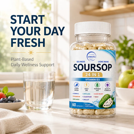 Soursop 24-in-1 Plant Nutrient Capsules, 60 Capsules – Portable Daily Dietary Supplement for Adults, Rich in Multiple Nutrients, Ideal for Home, Office and Travel Use, European & American Style Wellness Management Nutrition