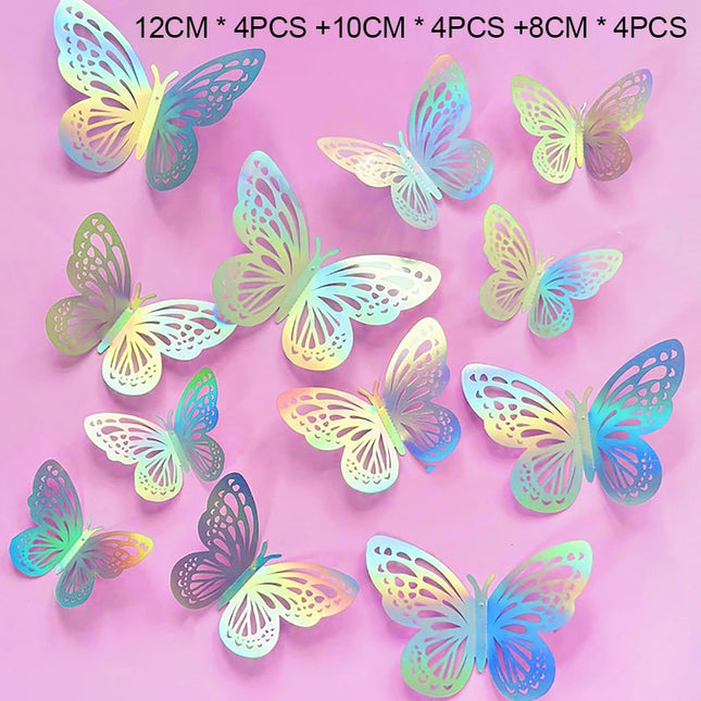 (BBQ4)12pcs Happy Birthday Cake Topper Rose Gold Folding Type Butterfly Kids Party Cake Topper Dessert Decoration Baby Shower