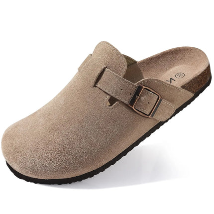 Litfun Suede Cork Clogs For Women Men Genuine Summer Clogs with Arch Support Cork Leather House Mules Shoes Thick Beach Sandals