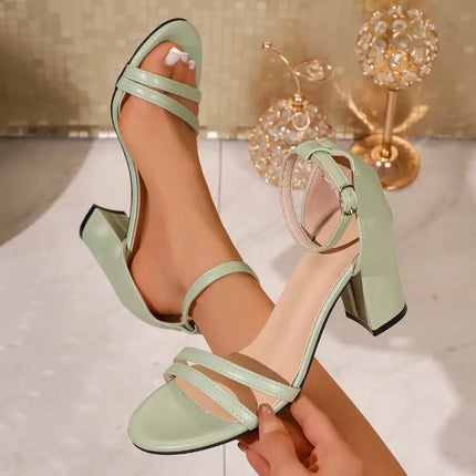 Fashionable Hot Sale Comfortable Women's High Heels 2026 Summer New Buckle Strap Solid Square Heel Women Shoes Сандали Женские
