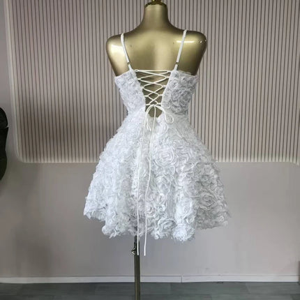 2026 Trendy Women Elegant Rose Floral Spaghetti Strap Back Lace-up A Line Short Dresses Party Birthday Blossom Mini Dress