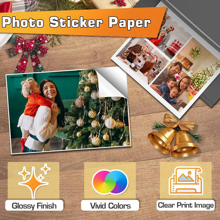 ESHANG Glossy Sticker Paper 3.5"x5" 100 Sheets for Inkjet, 135gsm, Dye Ink Only, Self-Adhesive Photo Paper for Crafts