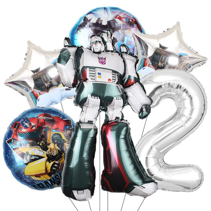 6pcs Transformation Optimus Prime Bumblebee Theme Aluminum Film Digital Balloon Boy Gift Birthday Party Decorations Baby Shower