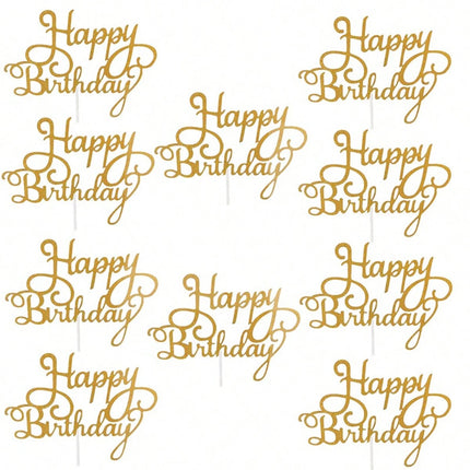 10pcs Glitter Frosted Reflective Pattern Happy Birthday One-Piece Letter Cake Flag Birthday Party Cake Decoration