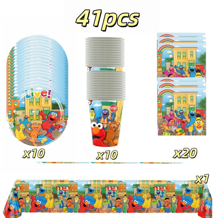 Cute Sesamess Happy Birthday Decor Elmo Balloons Cookie Monster Plate Cup Stickers Party Glasses Party Supplies Event Gifts