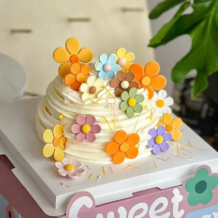 Resin Flower Cake Topper Happy Birthday Anniversary Cupcake Toppers Kids Party Wedding Decor Baby Shower Baking Supplies DIY New