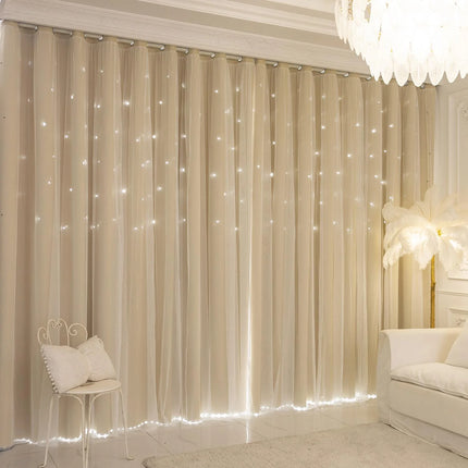 1pc 100% Blackout Curtains with Star Cutouts  Integrated Sheer Overlay Thermal Insulated Privacy Protect for Bedroom and Living