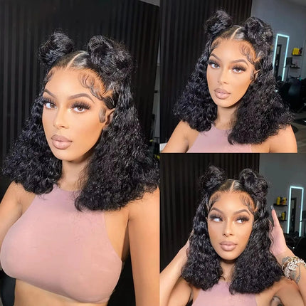 Glueless Deep Wave Bob Wig 13x6 Curly Lace Frontal Wig 180% 210% Density Put On And Go Glueless Wig For Women With Baby Hair Natural Color Brazilian Virgin Human Hair Wig Suitable For Daily Use 10-16 inch