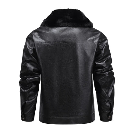 Fur Collar Men Faux Leather Jacket Winter Fleece Lined Biker Jackets Fashion Motorcycle Leather Coat Outwear Casual Streetwear