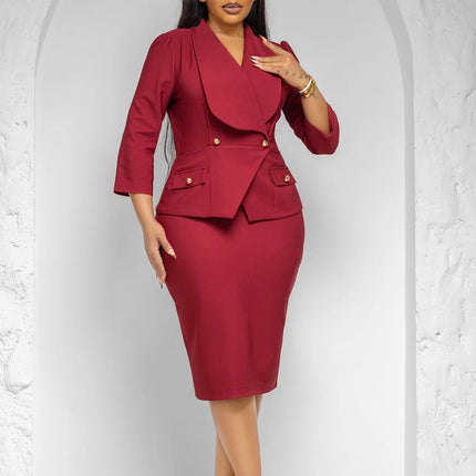 Elegant Office Ladies Dresses 2026 New V Neck Full Sleeve Sheath Package Hips Mid Calf Fashion Female Business Work Dress Cloth
