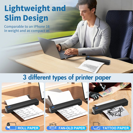 Portable A4 Thermal Bluetooth Wireless Printer 203dpi Photos PDF Document Printing Machine For Office Work Home School Travel