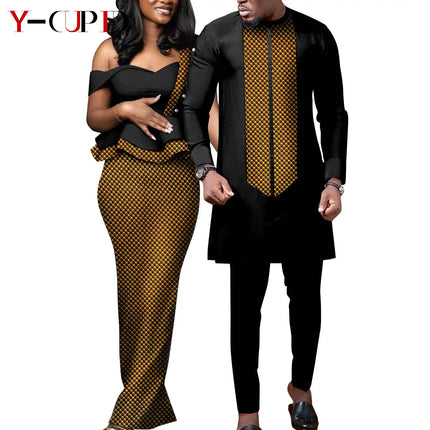 Dashiki African Print Dresses for Women Matching Couple Clothes Wedding Party Men Outfits Kaftan Shirt and Pant Sets Y23C040