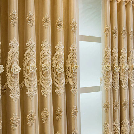 European Luxury Embroidered Floral Curtain Loop Top Thick Blackout Curtains for Living Room Home Decorative Drapes