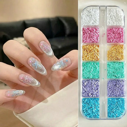 12 Grids Fluorescence Hexagon Nail Art Sequins Shiny Chameleon Iridescent Nail Glitter Powder Shimmery Flakes Nail Decoration